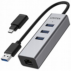 UNITEK   USB3.0 3-Port + Gigabit Ethernet Aluminium Hub Y-3083B